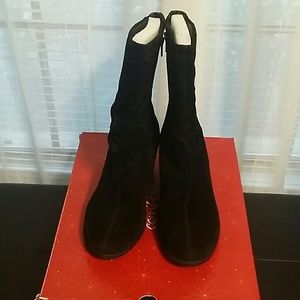Strickly Comfort Alyssa Black Leather Suede Boots
